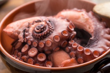 Sıcak duman ile haşlanmış ahtapot