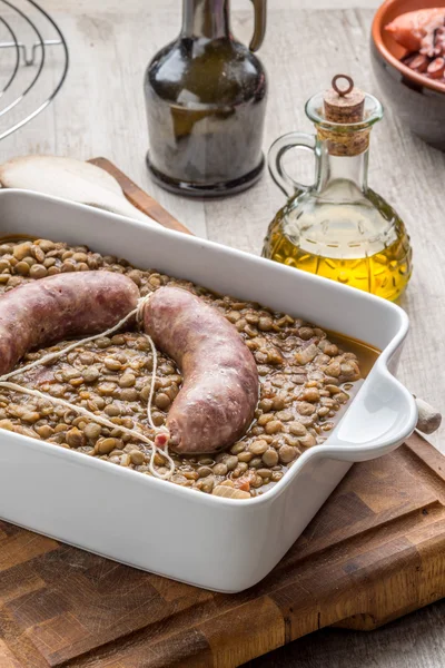 Pork sausage with lentils — Stock Photo, Image