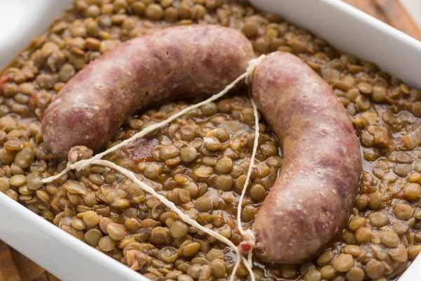 Pork sausage with lentils — Stock Photo, Image