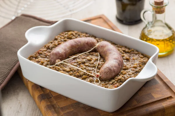 Pork sausage with lentils — Stock Photo, Image