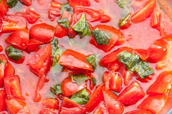 Salsa de tomate y albahaca — Foto de Stock