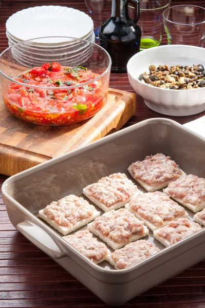 Appetizers with salami paste — Stock Photo, Image