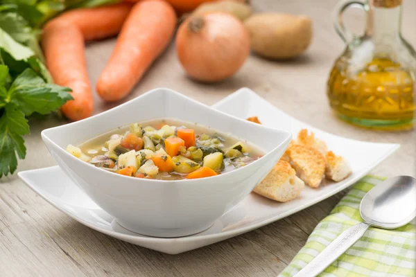 Vegetable soup in a plate — Stock Photo, Image