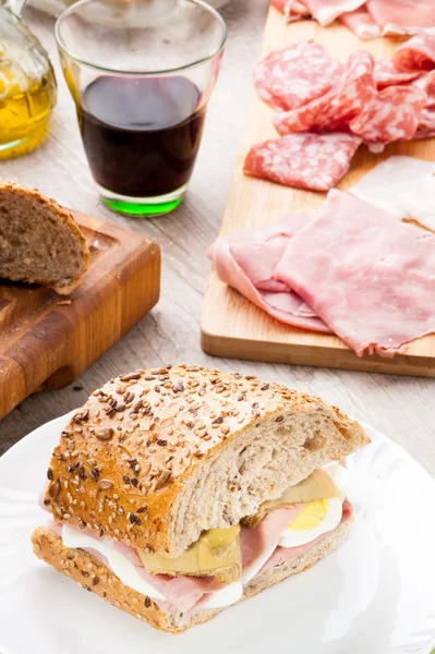 Tasty sandwich with ham — Stock Photo, Image