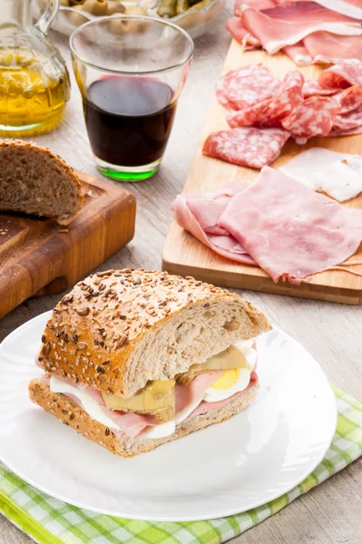 Tasty sandwich with ham — Stock Photo, Image