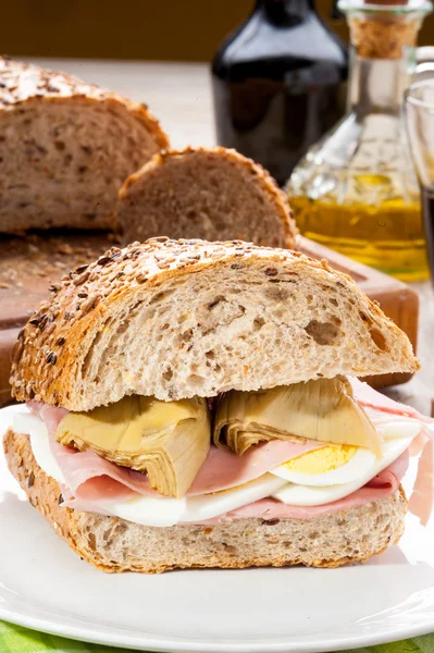 Tasty sandwich with ham — Stock Photo, Image