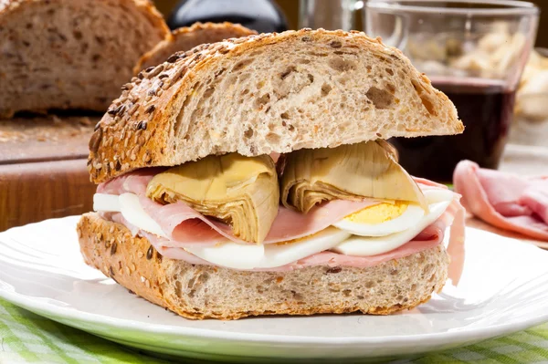 Tasty sandwich with ham — Stock Photo, Image