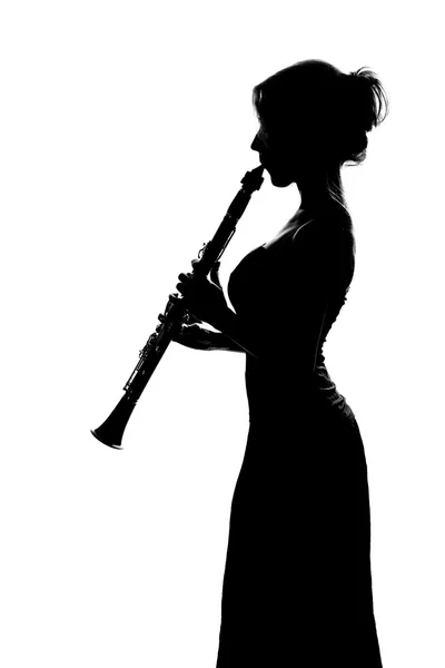 Silhouette di ragazza con clarinetto — Foto Stock