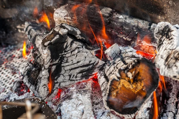 Burning wood in a brazier — Stock Photo, Image