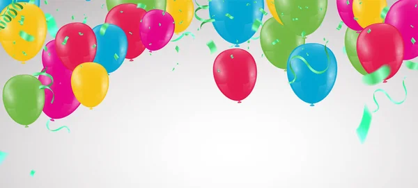 Lüks Renkli Parlak Helyum Balonları Arkaplanı Doğum Günü Için Balon — Stok Vektör