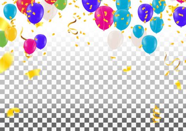 Lüks Renkli Parlak Helyum Balonları Arkaplanı. Doğum günü için balon seti, yıldönümü, kutlama partisi süslemeleri. Vektör Illustration EPS10