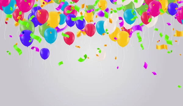 Luxus Party Ballons Und Konfetti Auf Orangefarbenem Hintergrund Vorlage Für — Stockvektor