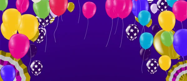 Ballons Colorés Illustration Vectorielle Rubans Confettis Drapeau Modèle Fond Célébration — Image vectorielle
