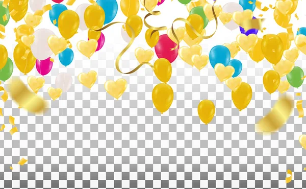 Illustrazione Palloncini Feste Vettoriali Confetti Nastri Bandiera Nastri Celebrazione Modello — Vettoriale Stock