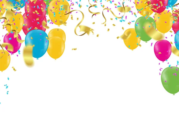 Fondo Vectorial Celebración Con Confeti Colorido Globos Cintas Tarjeta Felicitación — Archivo Imágenes Vectoriales