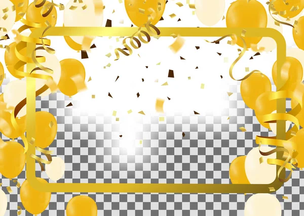 Illustrazione Palloncini Feste Vettoriali Confetti Nastri Bandiera Nastri Celebrazione Modello — Vettoriale Stock