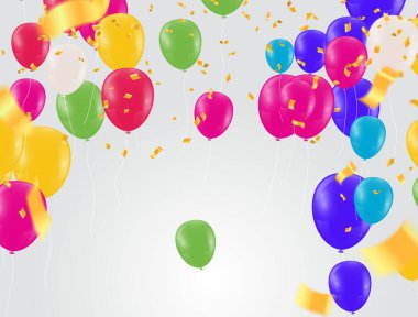 Renkli konfeti ve toplar izole edilmiş. Şenlikli arka plan vektörü. Doğum günün kutlu olsun. Tatil.