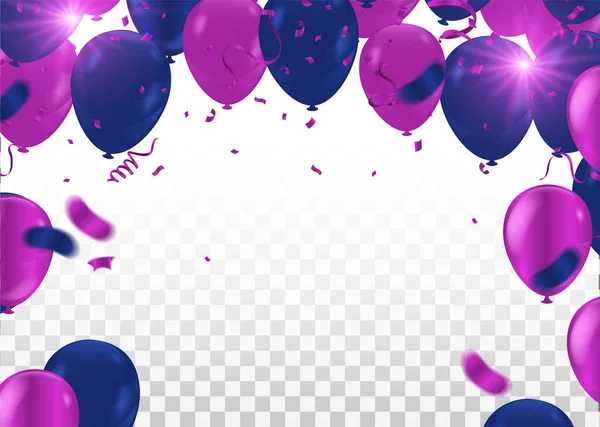 Célébration Composée Ballons Différentes Couleurs Couleur Principale Est Violet Utilisé — Image vectorielle