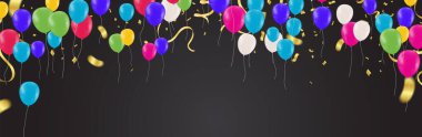 Gerçekçi uçan helyum balonları ile balon renkleri tasarlamak. Kutlama, festival geçmişi, kutlama afişi, kart, poster.