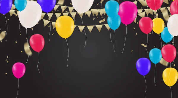 Groet Ontwerp Ballon Kleuren Met Realistische Vliegende Helium Ballonnen Feestdag — Stockvector