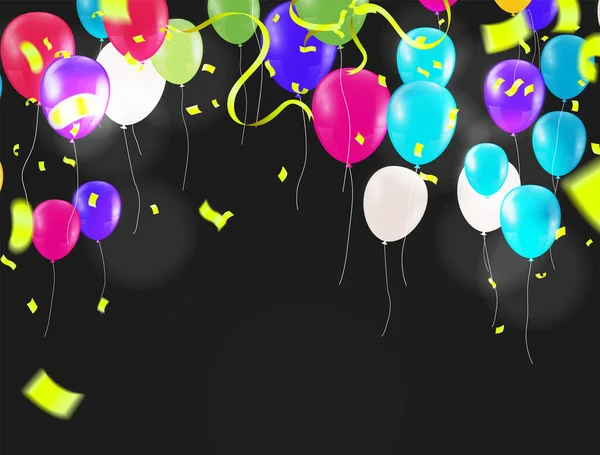 Gruß Design Ballonfarben Mit Realistisch Fliegenden Heliumballons Feier Festhintergrund Grußbanner — Stockvektor