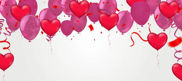 Feliz Día San Valentín Grupo Globos Realistas Forma Corazón Con — Vector de stock