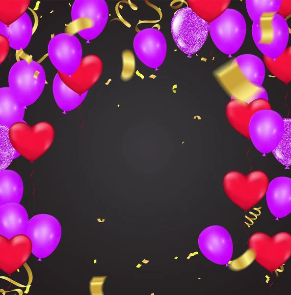 Feliz Día San Valentín Grupo Globos Realistas Forma Corazón Con — Archivo Imágenes Vectoriales