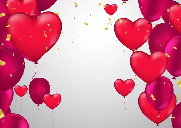 Feliz Día San Valentín Grupo Globos Realistas Forma Corazón Con — Archivo Imágenes Vectoriales