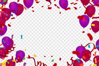 Sevgililer Günün kutlu olsun. Gerçekçi Balon grubu altın kurdeleli bir kalp şeklinde. Balon arka planda izole edildi. Mesajın için yer var. Vektör illüstrasyonu.