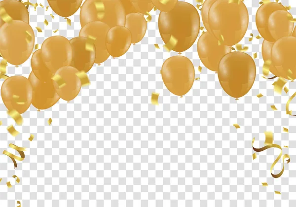 Golden Tiny Confetti Gouden Ballonnen Confetti Partij Achtergrond Concept Design — Stockvector