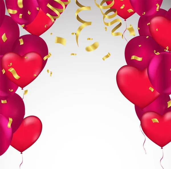 Ευτυχισμένη Μέρα Του Αγίου Βαλεντίνου Ρεαλιστικά Μπαλόνια Ομάδα Σχήμα Καρδιάς — Διανυσματικό Αρχείο