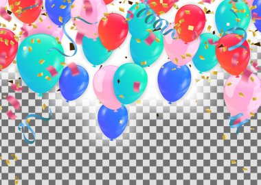 Parlak Balonlu Soyut Arkaplan. Doğum günü, Parti, sunum, satış ve metin için yer. Vektör illüstrasyonu.