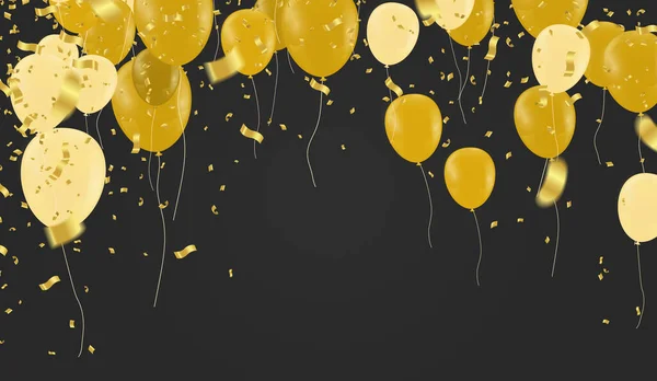 Złote Tło Świętowania Grupa Złotych Balonów Odizolowanych Tle Luksusowe Powitanie — Wektor stockowy