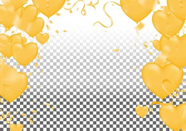 Bannière Sans Couture Célébration Ballons Blancs Jaunes Pailleté Confettis Feuille — Image vectorielle