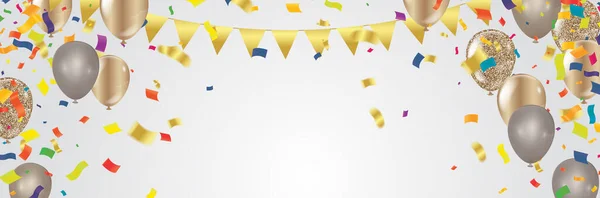 Celebratory Seamless Banner White Yellow Glitter Gold Balloons Golden Foil — Stock Vector