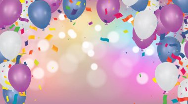 Arkaplan seti üzerinde uçan renkli balonlar üç farklı öngösterim dizisi