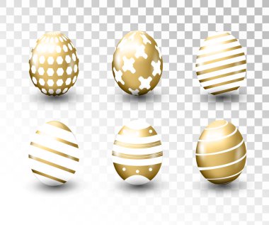 Şeffaf arka planda izole edilmiş altın paskalya yumurtası. Vektör illüstrasyonu.