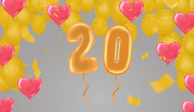 Renkli balonların arkaplan çizimi 20. yıl dönümü ve çok renkli balonlar