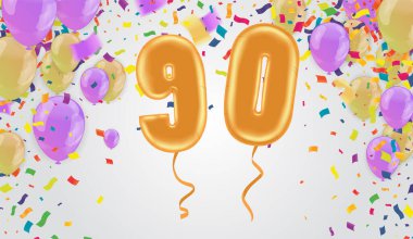 Renkli balonların arkaplan çizimi 90. yıl dönümü ve çok renkli balonlar