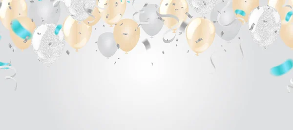 Bunte Luftballons Vektorillustration Konfetti Und Fahnenbänder Hintergrund Vorlage Für Die — Stockvektor