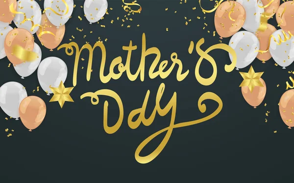 Šťastné Matky Den Ručně Psané Písmo Design Card Balónky Pozadí — Stockový vektor