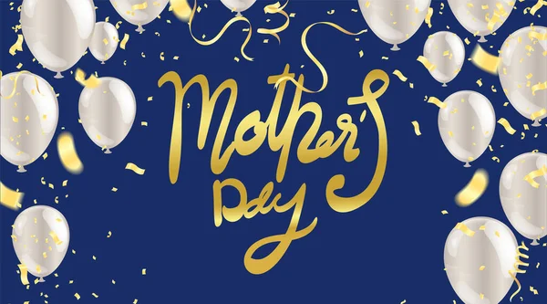 Happy Mothers Day Handgeschriebenen Schriftzug Design Karte Mit Luftballons Hintergrund — Stockvektor