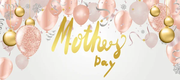 Šťastné Matky Den Ručně Psané Písmo Design Card Balónky Pozadí — Stockový vektor