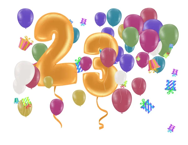 Célébration 23E Anniversaire Chiffres Avec Confettis Pétillants Ballon — Image vectorielle
