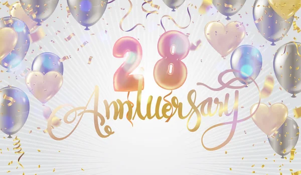 Feier Zum Jahrestag Goldene Zahlen Mit Funkelndem Konfetti Und Luftballon — Stockvektor