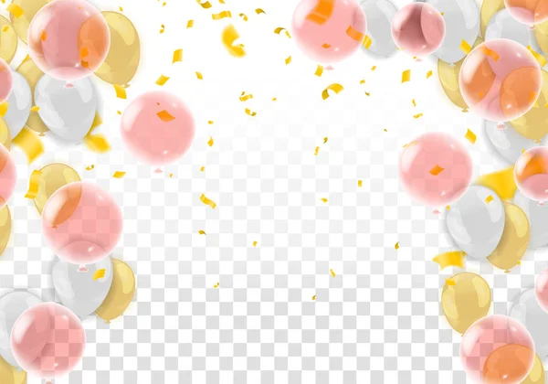Renkli Parlak Helyum Balonları Grubu Arkaplanı Doğum Günü Için Balon — Stok Vektör