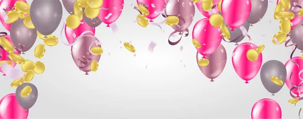 Chute Des Pièces Des Ballons Pluie Pièces Pièces Avec Signe — Image vectorielle