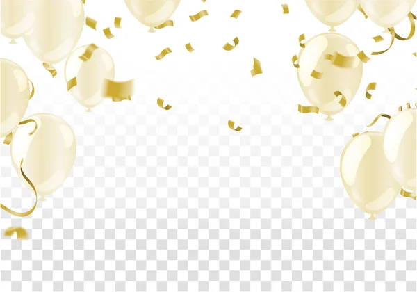 Gold Balloons Festive Confetti Streamers Background Vector Illustration — Stock Vector