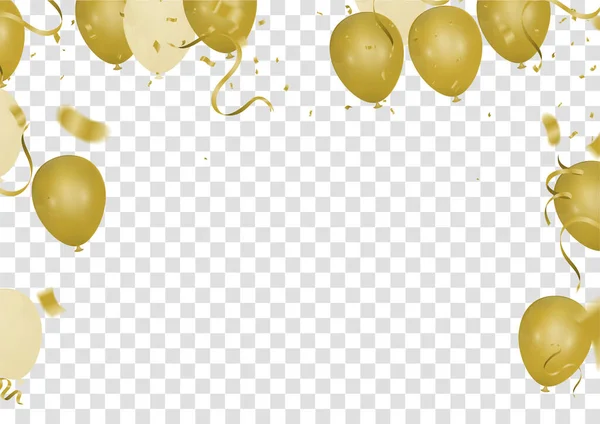 Guldballonger Festlig Konfetti Och Streamers Bakgrunden Vektorillustration — Stock vektor