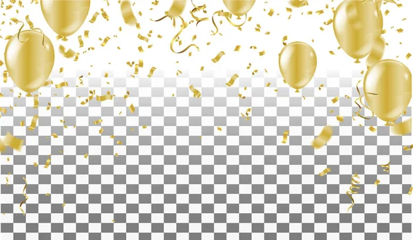Balões Ouro Confetes Festivos Streamers Fundo Ilustração Vetorial —  Vetores de Stock